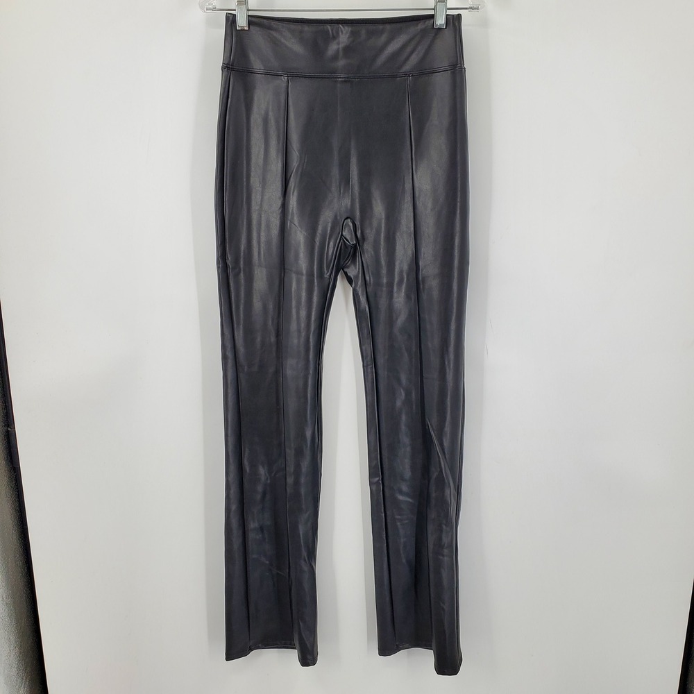 Abercrombie & Fitch Black Faux Leather Pintuck Straight Leg Pants Womens Medium
